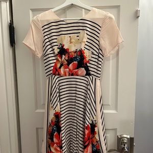 Anthropologie cocktail dress, floral/pink/stripe, 0P
